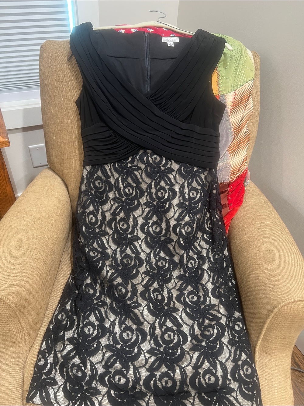 Liliana Black Lace Midi Dress with Nude lining and lace